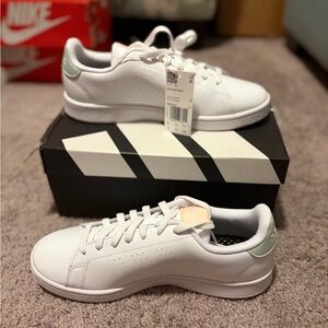 Adidas White Sneakers with Mint Accents